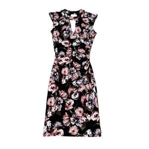 Caché Dark Floral Faux Wrap Dress Size XS